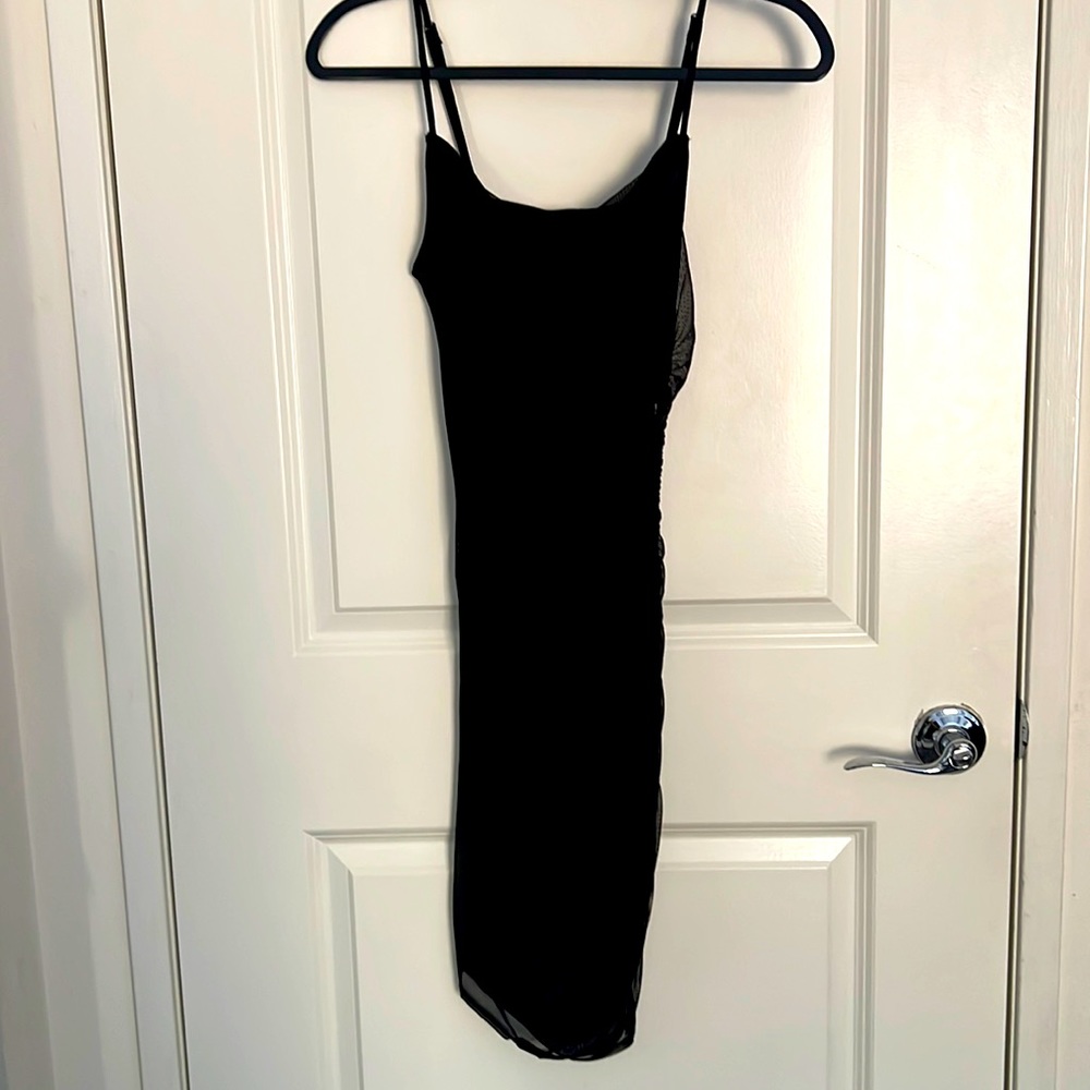 Bebe Ruched Mesh Mini Dress